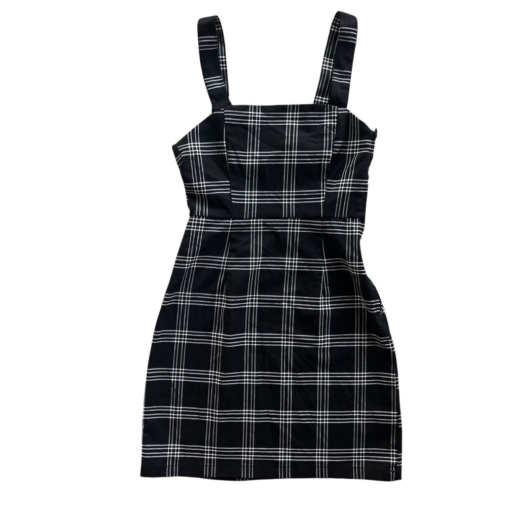 Divided H&M Women's 0 Black & White Plaid Sleeveless Bodycon Mini Dress Academia